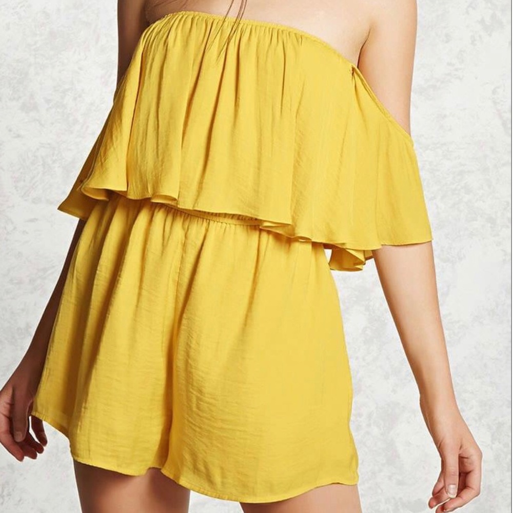 NWT Forever 21 Yellow Off the Shoulder Romper